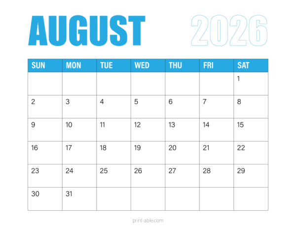 August 2026 Calendar