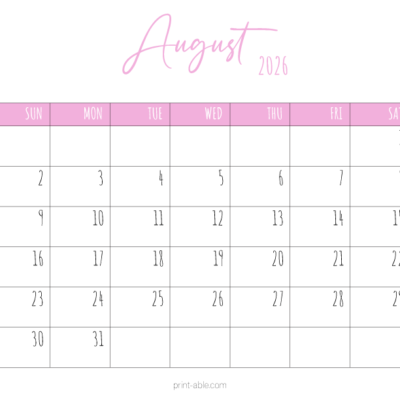 August 2026 Calendar