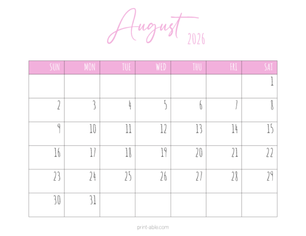 August 2026 Calendar