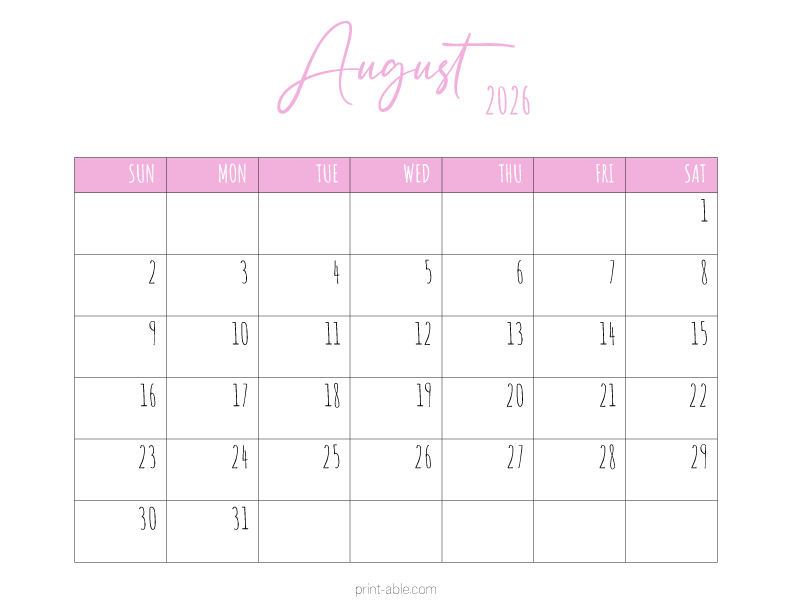 August 2026 Calendar