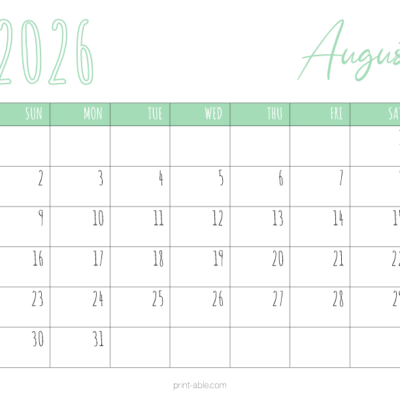 August 2026 Calendar
