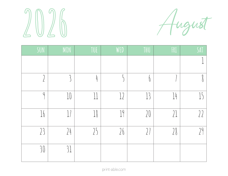 August 2026 Calendar