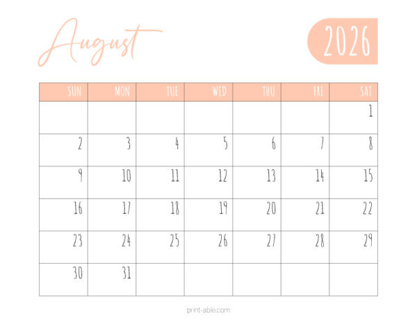 August 2026 Calendar