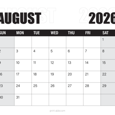 August 2026 Calendar