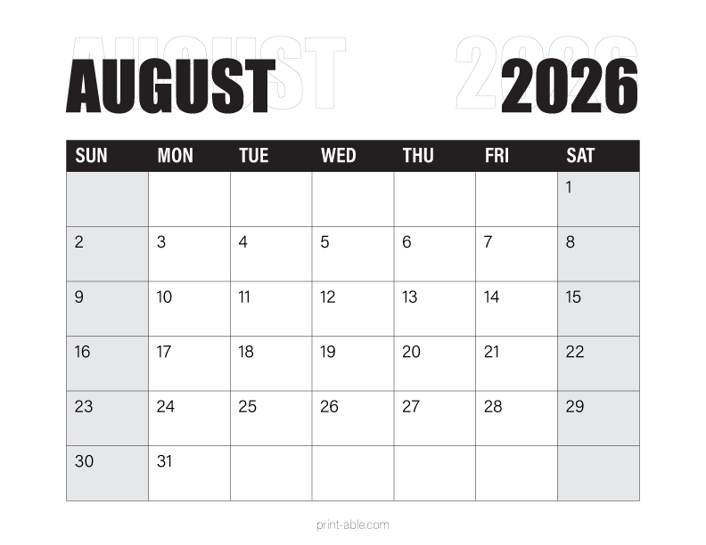 August 2026 Calendar