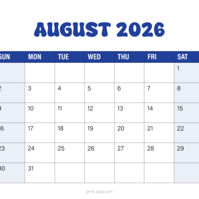 August 2026 Calendar