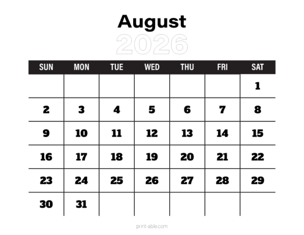August 2026 Calendar