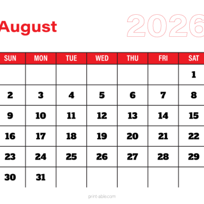 August 2026 Calendar