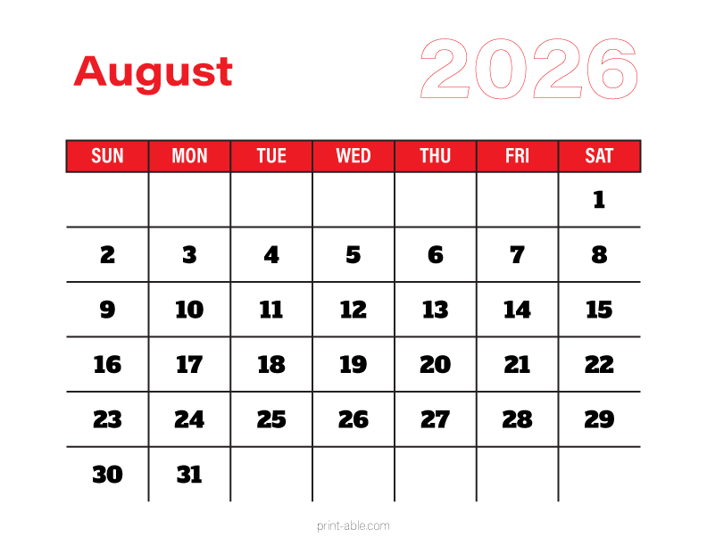 August 2026 Calendar