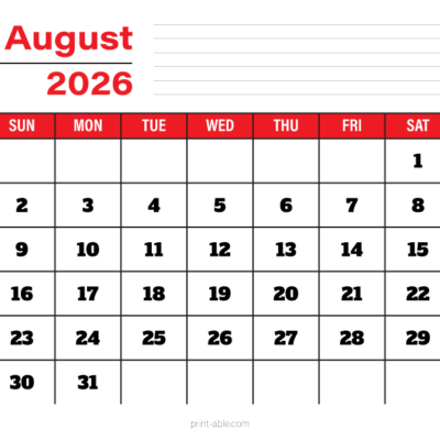 August 2026 Calendar
