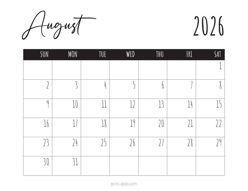 August 2026 Calendar