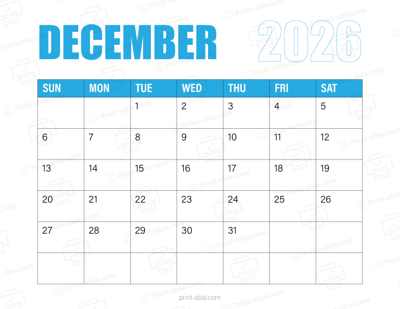 December 2026 Calendar