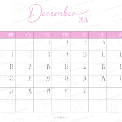 December 2026 Calendar