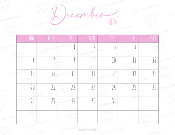 December 2026 Calendar