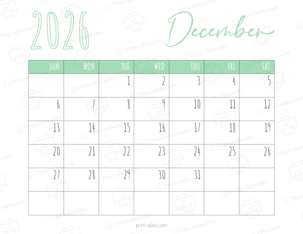 December 2026 Calendar