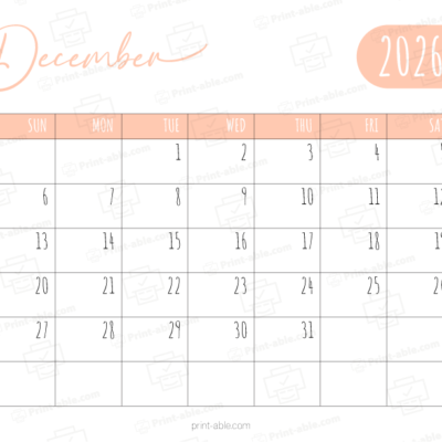 December 2026 Calendar