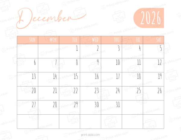 December 2026 Calendar