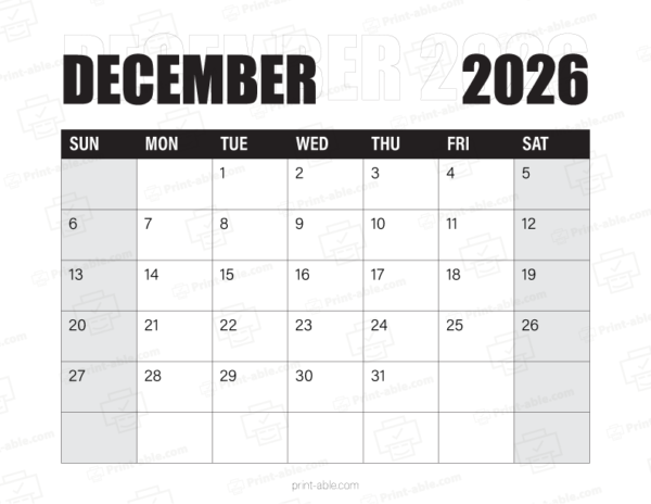 December 2026 Calendar