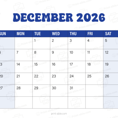 December 2026 Calendar