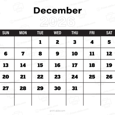 December 2026 Calendar