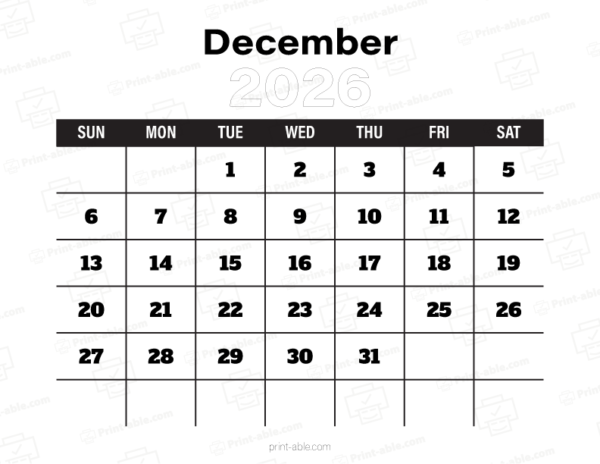 December 2026 Calendar