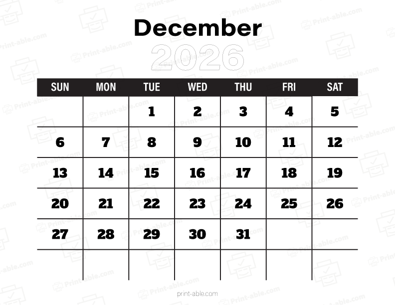 December 2026 Calendar