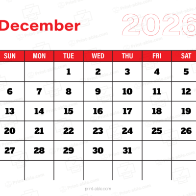 December 2026 Calendar