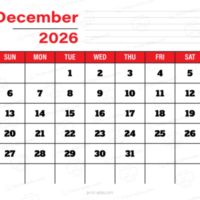 December 2026 Calendar
