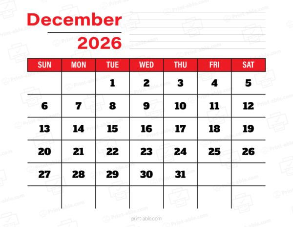 December 2026 Calendar