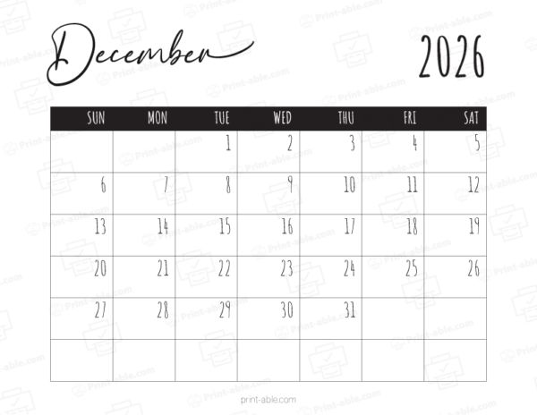 December 2026 Calendar