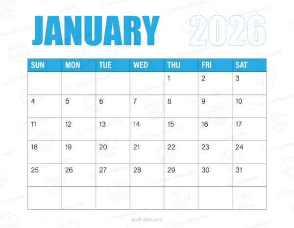 January 2026 Calendar Printable