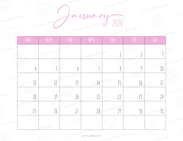 January 2026 Calendar Printable
