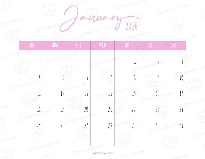 January 2026 Calendar Printable