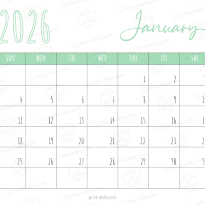 January 2026 Calendar Printable