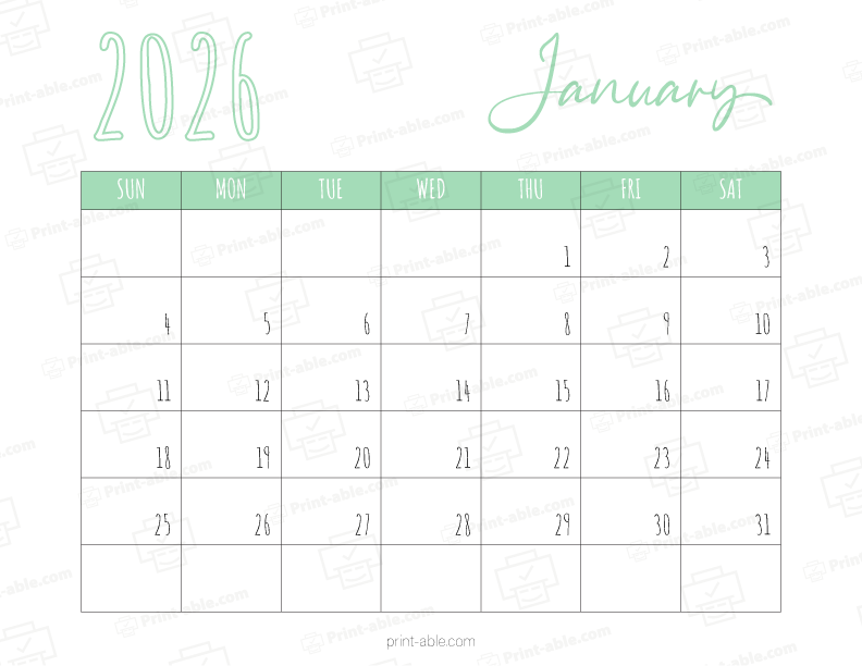 January 2026 Calendar Printable