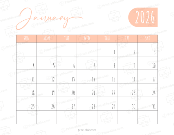 January 2026 Calendar Printable