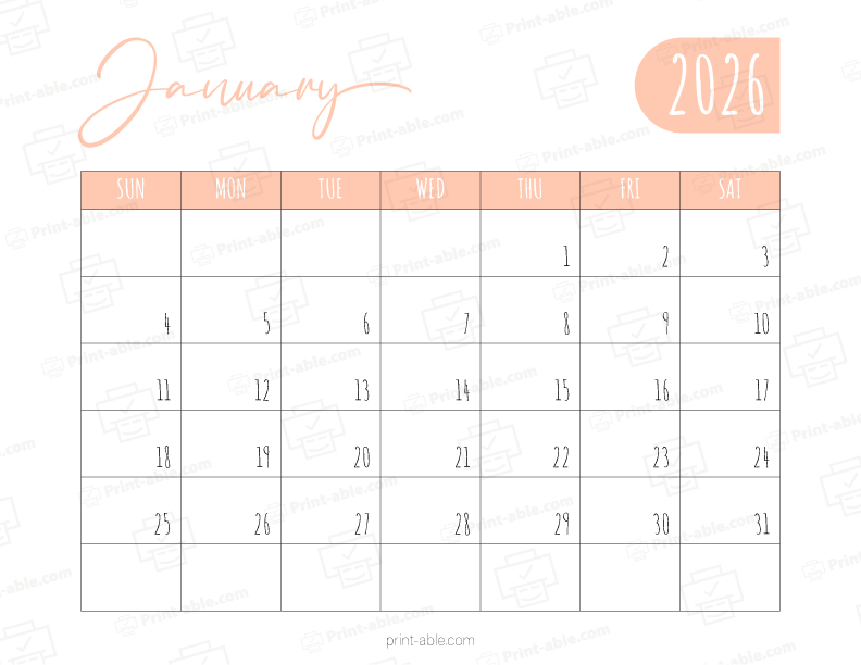 January 2026 Calendar Printable