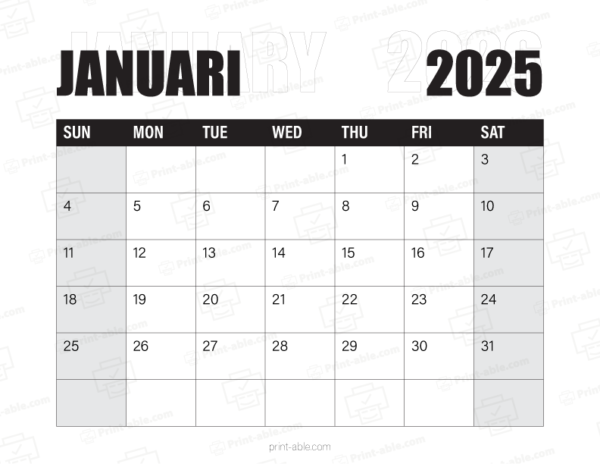 January 2026 Calendar Printable