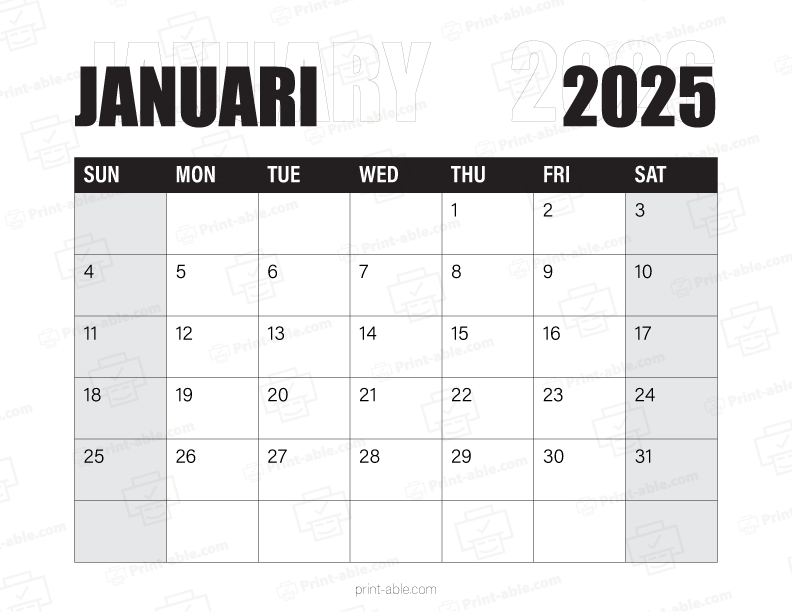 January 2026 Calendar Printable