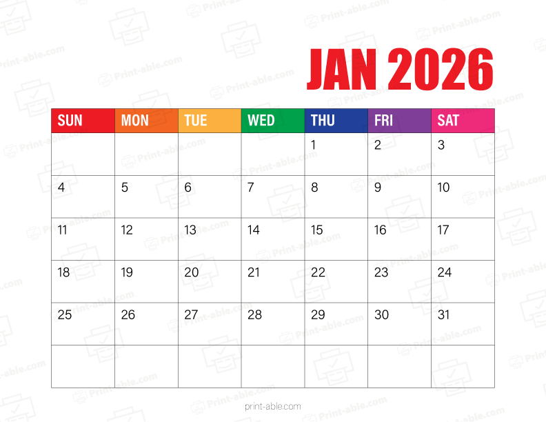 January 2026 Calendar Printable