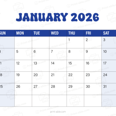 January 2026 Calendar Printable