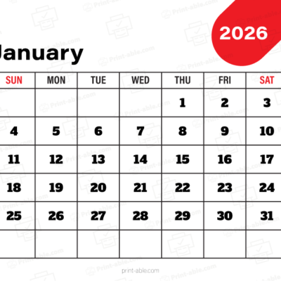 January 2026 Calendar Printable