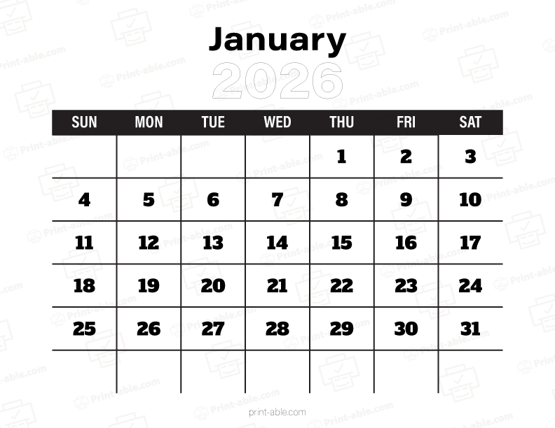 January 2026 Calendar Printable