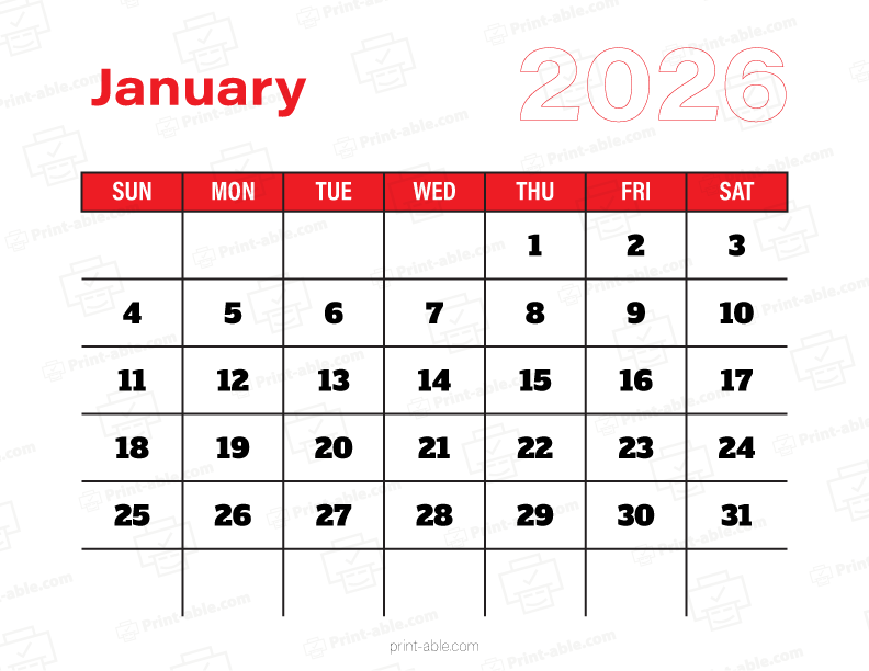 January 2026 Calendar Printable