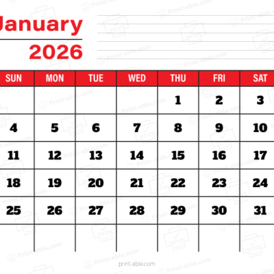 January 2026 Calendar Printable
