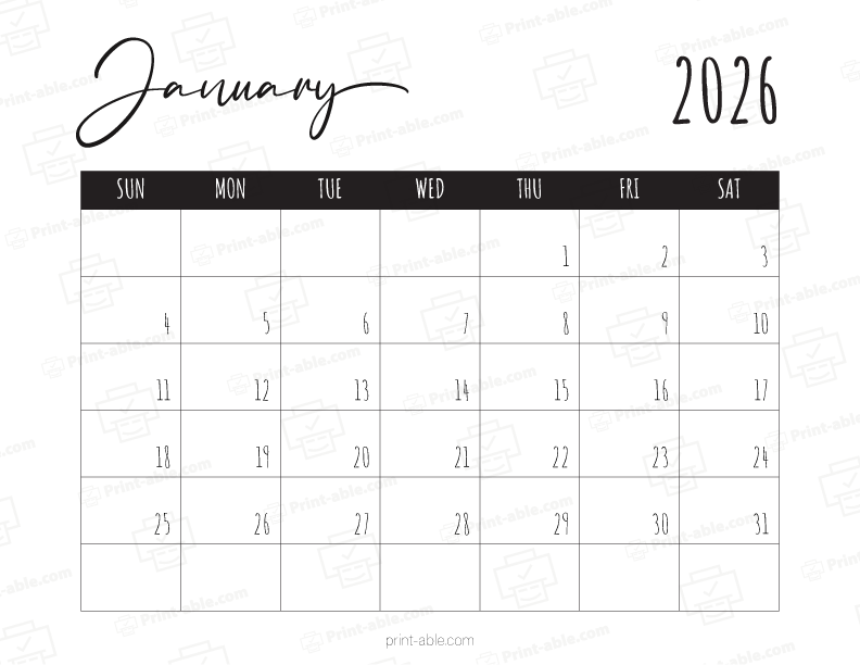 January 2026 Calendar Printable