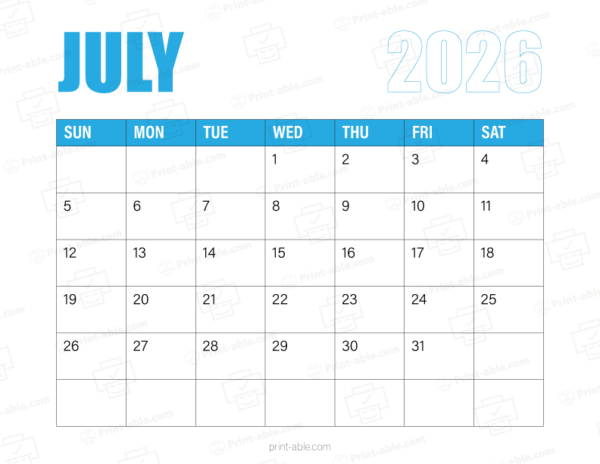 July 2026 Calendar