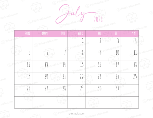 July 2026 Calendar