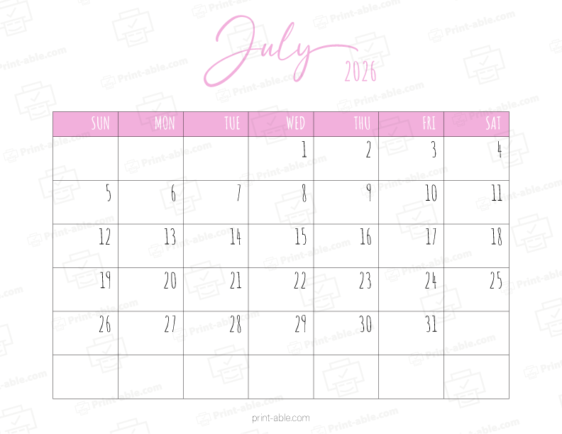 July 2026 Calendar