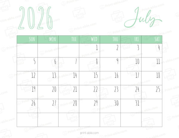July 2026 Calendar